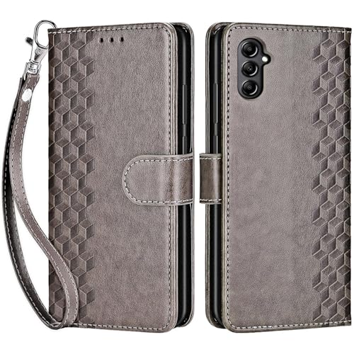for Samsung Galaxy A14 5G Wallet case, Gray-Cube | 3 Card Holders, Kickstand, Shockproof TPU Shell, PU Leather, Magnetic Closure, Protective Flip Folio Cover, Women - color: 10
