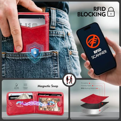 RFID Blocking MagSafe Wallet Stand with Card Holder,5 Card Slots & ID Window,PU Leather Magnetic Phone Adjustable Kickstand for iPhone 12/13/14/15/16/17 Pro Max & Air Plus Series,Red - color: Red, style: Stand Wallet