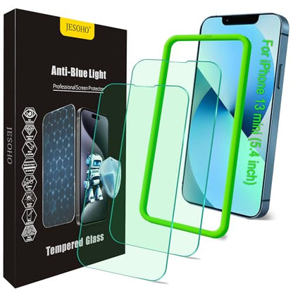 JESOHO Screen Protector for iPhone 13 mini 5.4 inch, 2 Pack | Blue Light Blocking Tempered Glass Film, Eye Protection, Case Friendly, No Bubble,with Easy Installation Kit - size: iPhone 13 mini (5.4 inches)