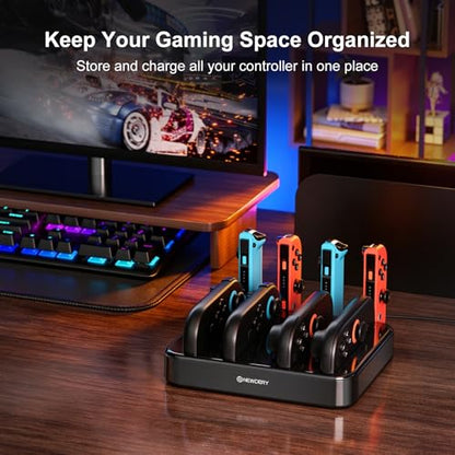 NEWDERY 8 in 1 Switch 2/1/OLED Controller Charger, Charging Dock for JoyCon