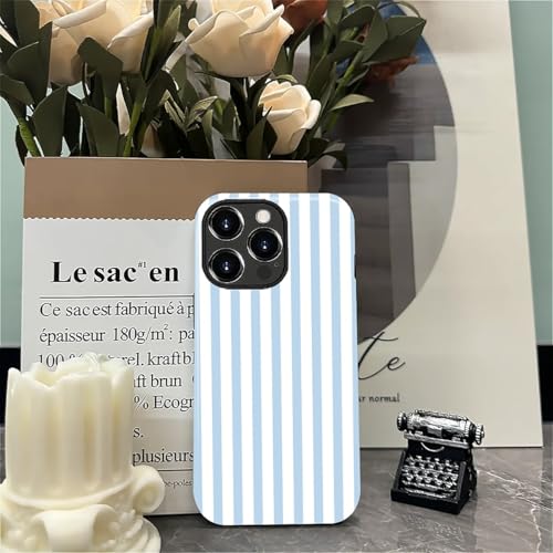 Compatible with iPhone 13 Pro Max Case,Glossy 2-in-1 Sleek All-Inclusive Dual-Layer Material Soft TPU + PC Back for Blue Stripes Geometric Pastel Summer Beach - color: Blue Stripes Geometric Pastel Summer Beach-Glossy, size: iPhone 13 Pro Max