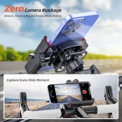 3rd Gen Shockproof Bike Phone Holder, Anti Vibration Motorcycle Phone Mount with Secure Lock, Universal Handlebar Mount for E-Bike, Electric Scooter, Bicycle, ATV, Fits 4.7-7 Inch Phones