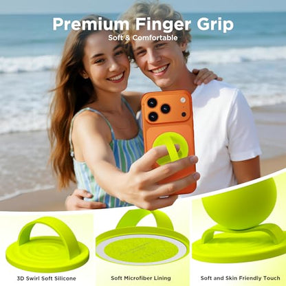 Magnetic Phone Grip Ring, Compatible with MagSafe, Upgraded Liquid Silicone for Secure Comfort, Rotating Finger Loop Ring Grip Holder for iPhone 17/16/15/14/13/12 Pro Max Plus, Neon Yellow - color: Neon Yellow
