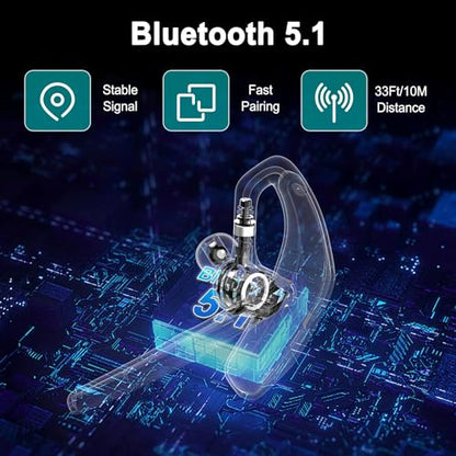 Bluetooth Headset ,Wireless bluetooth earpiece with ENC Noise Cancelling Mic, 110H Playback, Bluetooth 5.1 Dual Connectivity, Wireless Headphones Compatible iPhone/Android/PC (Office/Driving) - color: Black