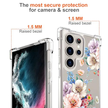 Hungo Galaxy S24 Ultra Case Floral Flower Cute Clear Design, Girly for Women Girls Floral Transparent Case Compatible with Samsung Galaxy S24 Ultra Beautiful Carnation - color: Beautiful Carnation