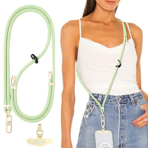 Adjustable Anti-Theft Phone Lanyard Neck & Crossbody Strap with 0.2mm Metal Tab & Comfort-Fit 8mm Rope (Mint Green) - color: Mint Green