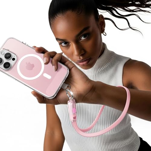 LISEN Phone Lanyard, 60W USB C Cable Phone Wrist Strap, Anti Theft Phone Strap, Phone Charm with 2 Pack Tether Tab, Wrist Lanyard for Women and Men, Teacher, Pink - color: Pink, size: 9.1in Wrist Strap