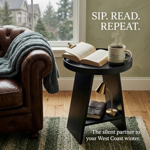 2-Tier Round End Table with 17.7 inch Tray Top, Black - color: Black