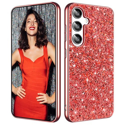 S25 FE Glitter Case for Samsung Galaxy S25 FE 5G Phone Case for Women Girls, Slim Ultra Thin Matte Back Shockproof Protective Cover for Samsung S25 FE 5G, Crystal Bling Case, 2025 (Red) - color: Red