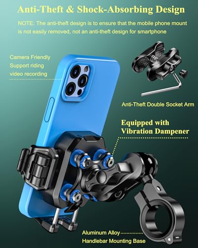BRCOVAN Anti-Theft Motorcycle Phone Mount with Vibration Dampener, 1S Lock