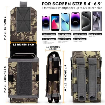 Dual Tactical Phone Pouch Molle Phone Holster Double Capacity Holder Universal Utility EDC Pouch for iPhone 17 Pro Max/17 Pro/16 Pro Max/16 Pro/15 Pro Max/15 - color: Gray Camo