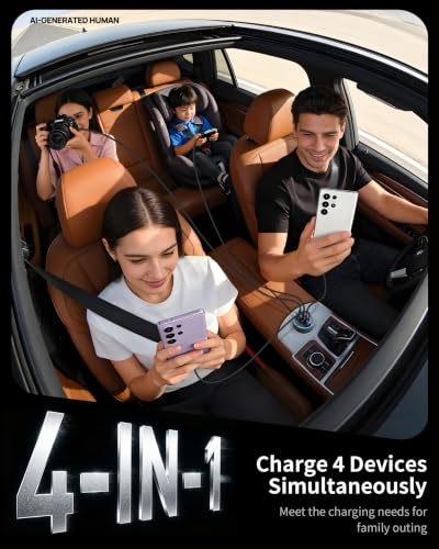 USB C Car Charger, 90W 4-Port Cigarette Lighter USB Charger Adapter, 2 Pack - style: 2Pack