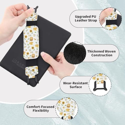 Secure Hand Strap for 6-7.5" Kindle and Tablets, Versatile Lightweight Faux Leather E-Book Grip Holder, Heavy-Duty E-Book Accessories for Reading Lover Gift (Bees and Flowers) - color: Bees and Flowers