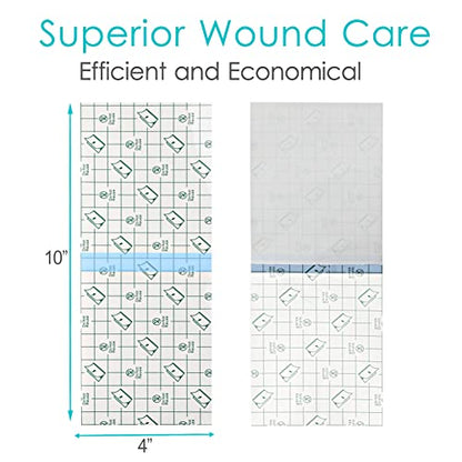 50 Pcs Waterproof Shower Protector Bandage 4"x10" for Post Knee Replacement Hip Surgery Long Surgical Incision Larger Wounds Cover C-Section Transparent Film Clear Adhesive Dressing Bath Patch - size: 4x10 Inch (Pack of 50)