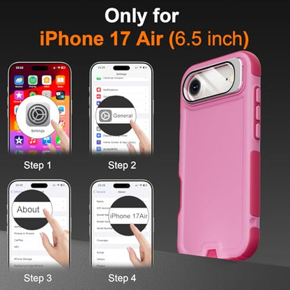 Follaroma Magnetic for iPhone 17 Air Case with Camera Stand, Pink，6.5" | Built-in Glass Camera Cover,Compatible with MagSafe,Heavy Duty Shockproof Protective,Military-Grade Anti-DropDual Layer Cover - color: Pink, size: iPhone 17 Air 6.5''