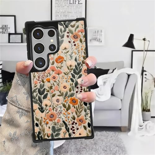 for Samsung Galaxy S26Ultra Case,Soft Silicone Shockproof Bumper Camera Protection Phone Case-Dark Embroidery Flower - color: Dark Embroidery Flower, size: Samsung Galaxy S26Ultra