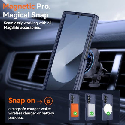 Upgraded 360° Spin Magnetic Invisible Ring Stand for Samsung Galaxy Z Fold 7 Case,[Compatible with MagSafe][S Pen Holder][Hinge Protection][Screen Protector],Shockproof Full Body Phone Cover - color: Blue-1
