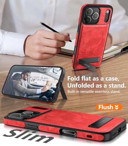 WTCASE Magnetic for iPhone 1X Leather Case,Built-in Invisible Stand [Compatible with Magsafe] Protective Slim Kickstand Phone Cover (2025) (Red, iPhone 1R Pro) - color: Red, size: iPhone 1R Pro