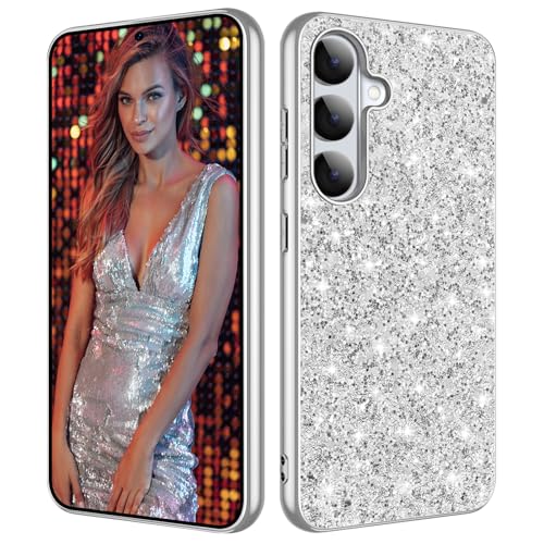 Galaxy S26 Glitter Case for Samsung Galaxy S26 5G Phone Case for Women Girls, Slim Ultra Thin Matte Back Shockproof Full Body Protective Cover for Samsung S26 5G, Crystal Bling Case, 2026 (Silver) - color: Silver