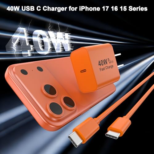 iPhone 17 16 15 Charger Fast Charging 10FT, 40W USB C Charger Block & Cable - color: Orange, size: 2P-10FT