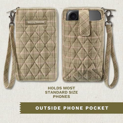 Bella Taylor Cell Phone Wristlet, Quilted Phone Wallet for Women | Lightweight, RFID blocking, phone pocket, built-in wallet, card organizer, coin pocket, secure zipper, quality construction - color: Willow Plaid