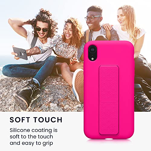 kwmobile Case for Apple iPhone XR Case - Soft TPU Cover with Silicone Coating - with Hand Strap and Stand Function - Shockproof - Neon Pink - color: neon pink