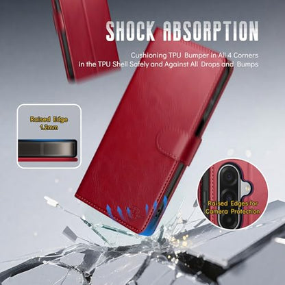 Wallet Case for Samsung Galaxy A17 5G, Red | RFID-Blocking Card Holder, Kickstand, Magnetic Closure, PU Leather Folio Flip Cover, Protective Women Men Cases - color: Red, size: SamsungGalaxy A17