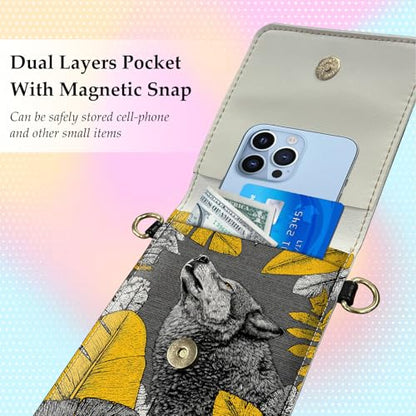 Small Crossbody Bags for Women Touchscreen Cell Phone Bag Cross Body Purses with adjustable Strap,Gifts For Teenage Girls - color: Tropical Leaf Wolf Silhouette