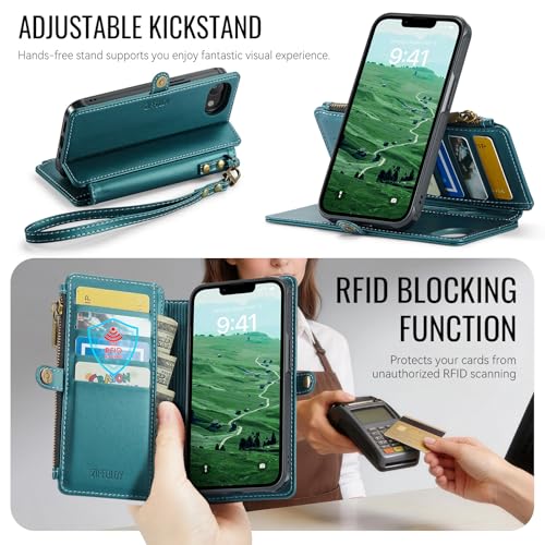for iPhone 17E - Phone Case Wallet Magnetic Detachable, Turquoise - color: Turquoise, size: iPhone 17e