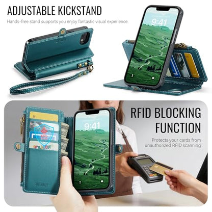 for iPhone 17E - Phone Case Wallet Magnetic Detachable, Turquoise - color: Turquoise, size: iPhone 17e