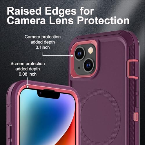 YKHJKLEC for iPhone 13/iPhone 14 Case, Compatible with Magsafe, 3 in 1 Heavy Duty Shockproof/Drop Proof/Dust Proof Case with 2Pcs Tempered Glass Screen Protector (New-Purple/Pink) - color: New-Purple/Pink