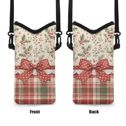 Christmas Crossbody Cell Phone Purse Winter Holiday Small Satchel Pouch for Women Men, for Cellphone, Keys, Lipstick, Cashes, Passport, Bow Christmas Plaid Holly - color: Bow Christmas Plaid Holly