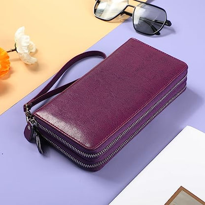 Small Compact Women Wallet RFID Blocking Genuine Leather Bifold Purse with ID Windows - color: 2-waxed Purple, size: One Size