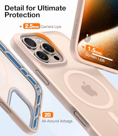 TORRAS Stronger Magnetic for iPhone 16 Pro Case, Matte Desert Titanium | Compatible with MagSafe, Military Grade Drop Protection, Shockproof Airbag, Color Button, Slim Anti-Scratch, Translucent - color: Desert Titanium White