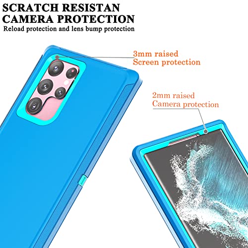 YmhxcY for Galaxy S22 Ultra Case with Self Healing Flexible TPU Film[2 Pack] and Lens Protective Film[2 Pack], Heavy Protection Cover for Galaxy S22 Ultra （6.8“）-Blue and Turquoise - color: Blue and turquoise