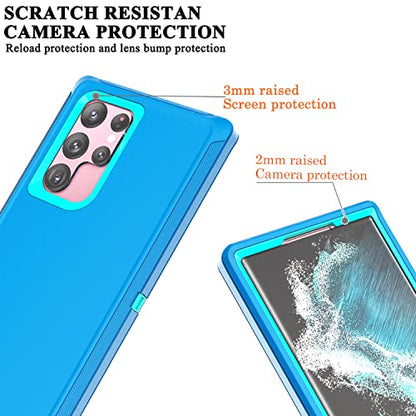 YmhxcY for Galaxy S22 Ultra Case with Self Healing Flexible TPU Film[2 Pack] and Lens Protective Film[2 Pack], Heavy Protection Cover for Galaxy S22 Ultra （6.8“）-Blue and Turquoise - color: Blue and turquoise