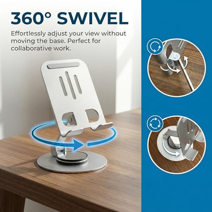 Universal Metal Cell Phone Stand, Multi-Angel Adjustable 360° Rotation Non-Slip Metal Phone Stents (Aurora Silver) - color: Aurora Silver