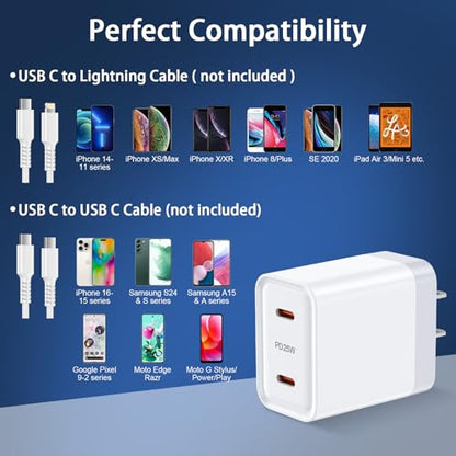 USB C Charger Block 25W Super Fast Charging for iPhone 17e 18 Pro Max 17 - color: White