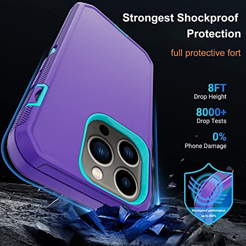 for iPhone 14 Pro Max Case with 2 Screen Protector, Heavy Duty Shockproof Drop Proof Military Rugged 3-Layer Tough Durable Protective Cover for Apple iPhone 14 Pro Max 6.7" (Purple/Blue) - color: Purple/Blue