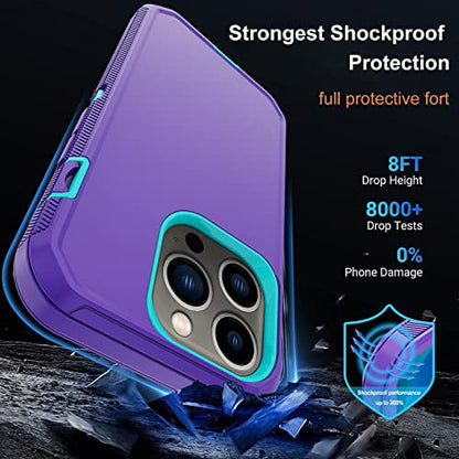 for iPhone 14 Pro Max Case with 2 Screen Protector, Heavy Duty Shockproof Drop Proof Military Rugged 3-Layer Tough Durable Protective Cover for Apple iPhone 14 Pro Max 6.7" (Purple/Blue) - color: Purple/Blue