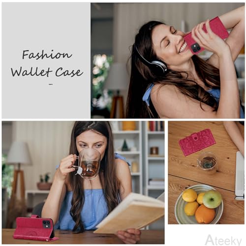 Wallet Case for iPhone 12 and iPhone 12 Pro, [RFID Blocking] 3 Card Holder Stand with Credit Card Slot PU Leather Magnetic Protective Flip Cover for iPhone 12/12 Pro (Red) - color: Red