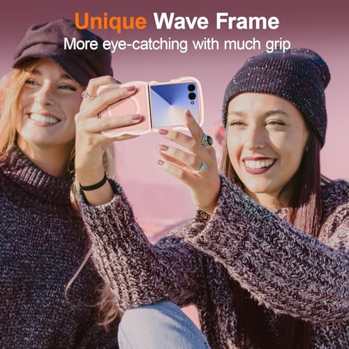 UEEBAI Magnetic for Samsung Galaxy Z Flip 7 5G Case, Compatible with MagSafe, Transparent Wave Frame Design Case Soft Edge Cover Cute Clear Matte Shockproof Protective Phone Case, Pink - color: Pink, size: Samsung Galaxy Z Flip 7 5G