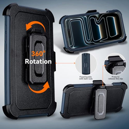 for iPhone 17 Pro Case with Clip, Compatible with Magsafe, Blue | Anti-Drop, Anti-Fingerprint, 3 in 1 Heavy Duty Shockproof Protection, Military-Grade for iPhone17 Pro Phone Case Rugged - color: Blue