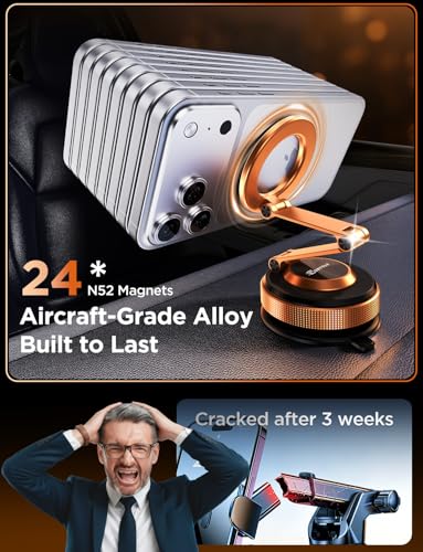 MSXTTLY Tesla Phone Mount for Magsafe, Vacumm Magnetic Car Phone Holder - color: Cosmic Orange