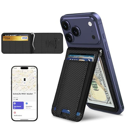 for Magsafe Wallet with Money Clip, Works with Apple Find My, 8 Card Holder - color: Carbon Fiber Black