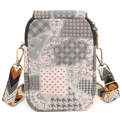 SILKAREA Embroidered Cute Mini Crossbody Bag for Women Small Handbags Wristlet Wallet Bag Cell-phone Pouch Coin Purse - color: Spliced Pink