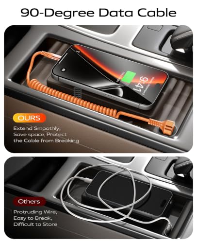90 Degree Coiled USB C Cable [3FT/6FT], 60W USB C to C Cable Fast Charging - color: Orange, size: 3FT+6FT