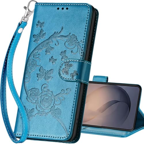 for Samsung Galaxy S26 5G Wallet case, Blue-Flower | 3 Card Holders, Kickstand, Shockproof TPU Shell, PU Leather, Magnetic Closure, Protective Flip Folio Cover, Women - color: 7