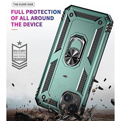iPhone 14 Case with HD Screen Protector, Military Grade 16ft Drop Tested Ring Shockproof Protective Case, Dark Green - color: Dark Green, size: iphone 14