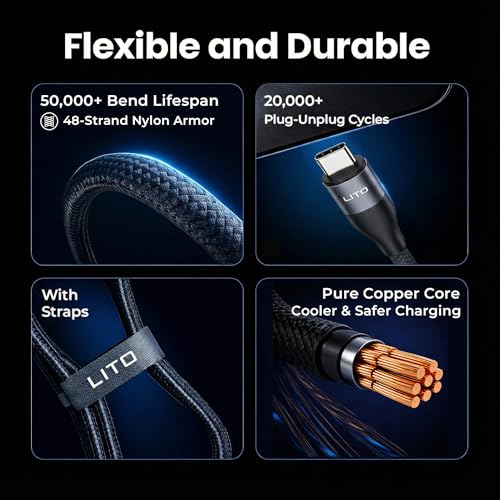 LITO 100W USB C to USB C Cable 3.3FT, E-Marker Fast Charging Cord